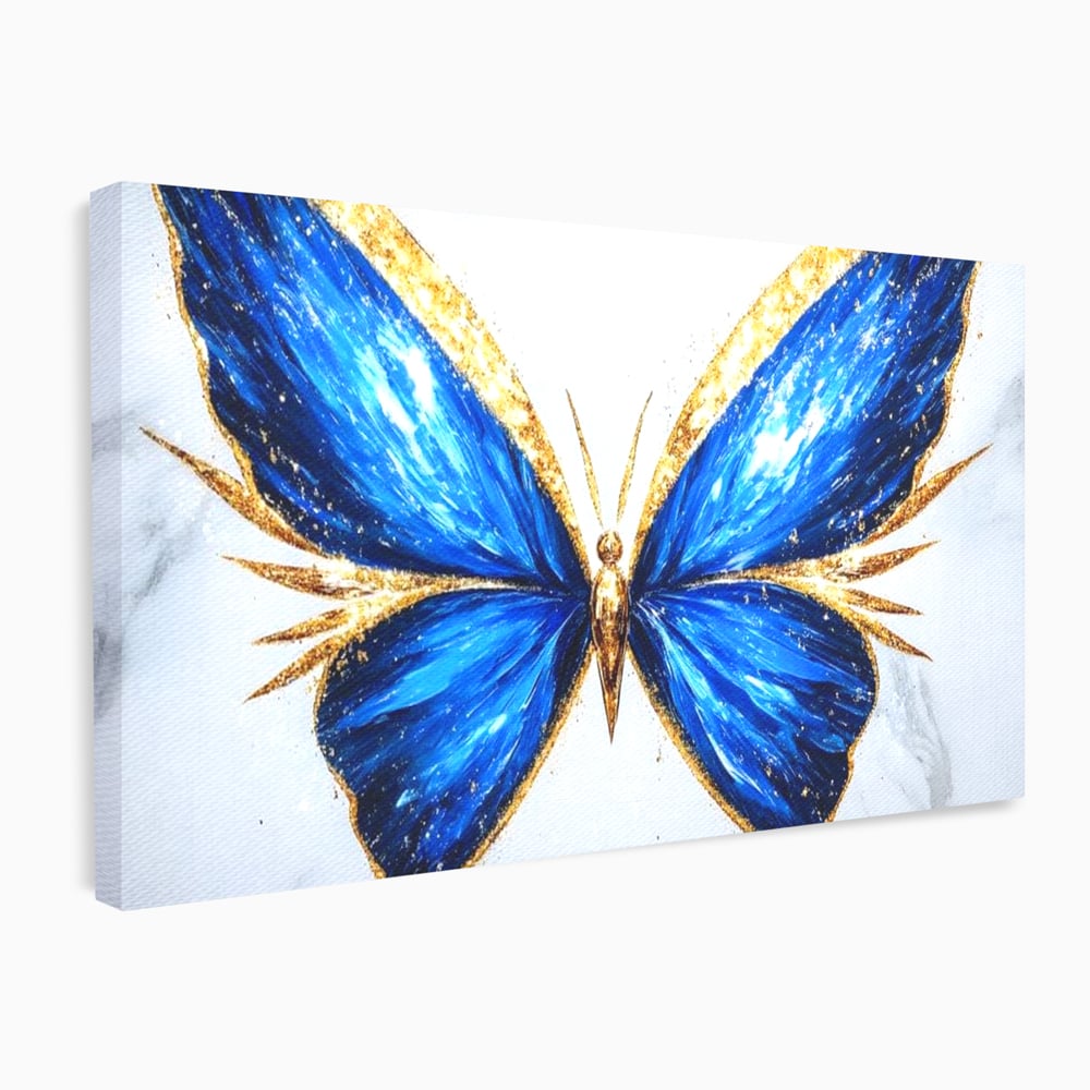 Tablou canvas cu tablou canvas cu fluture albastru, fara rama, pe sasiu de lemn