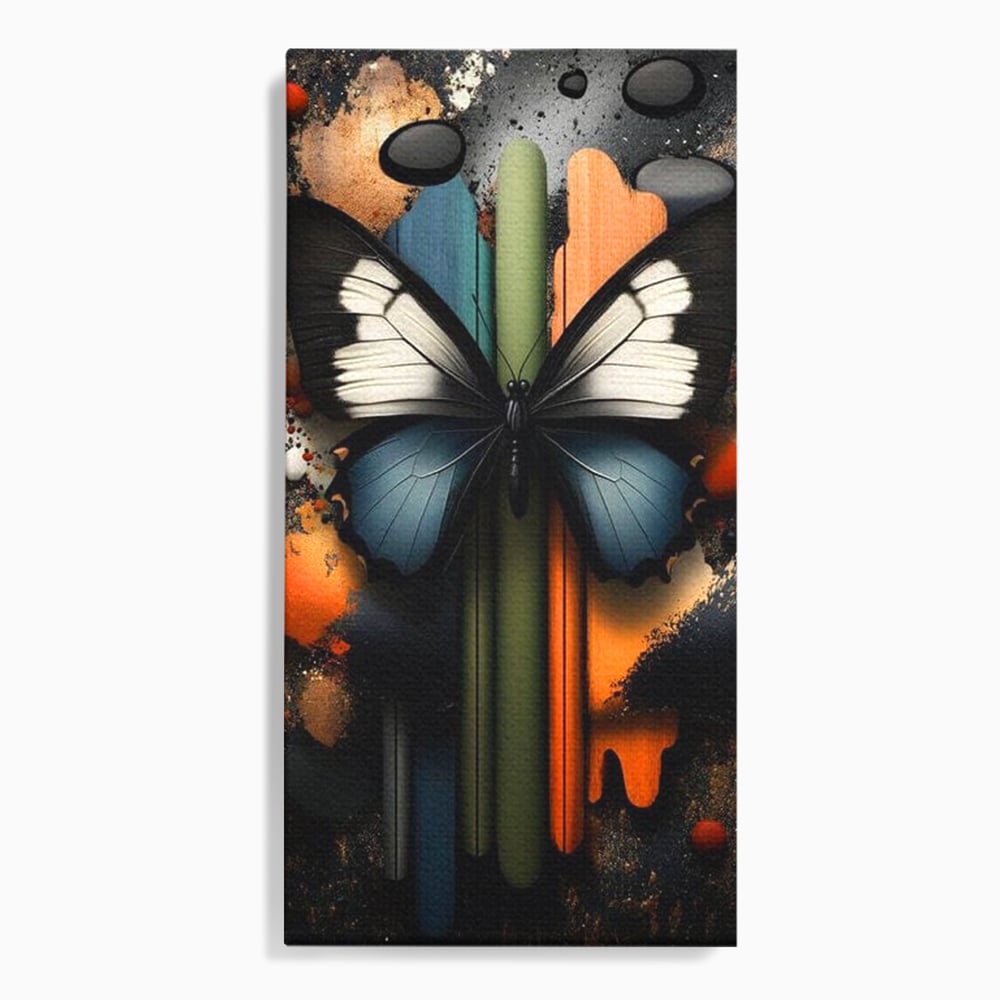 Tablou canvas cu tablou canvas cu fluture si linii colorate, fara rama, pe sasiu de lemn