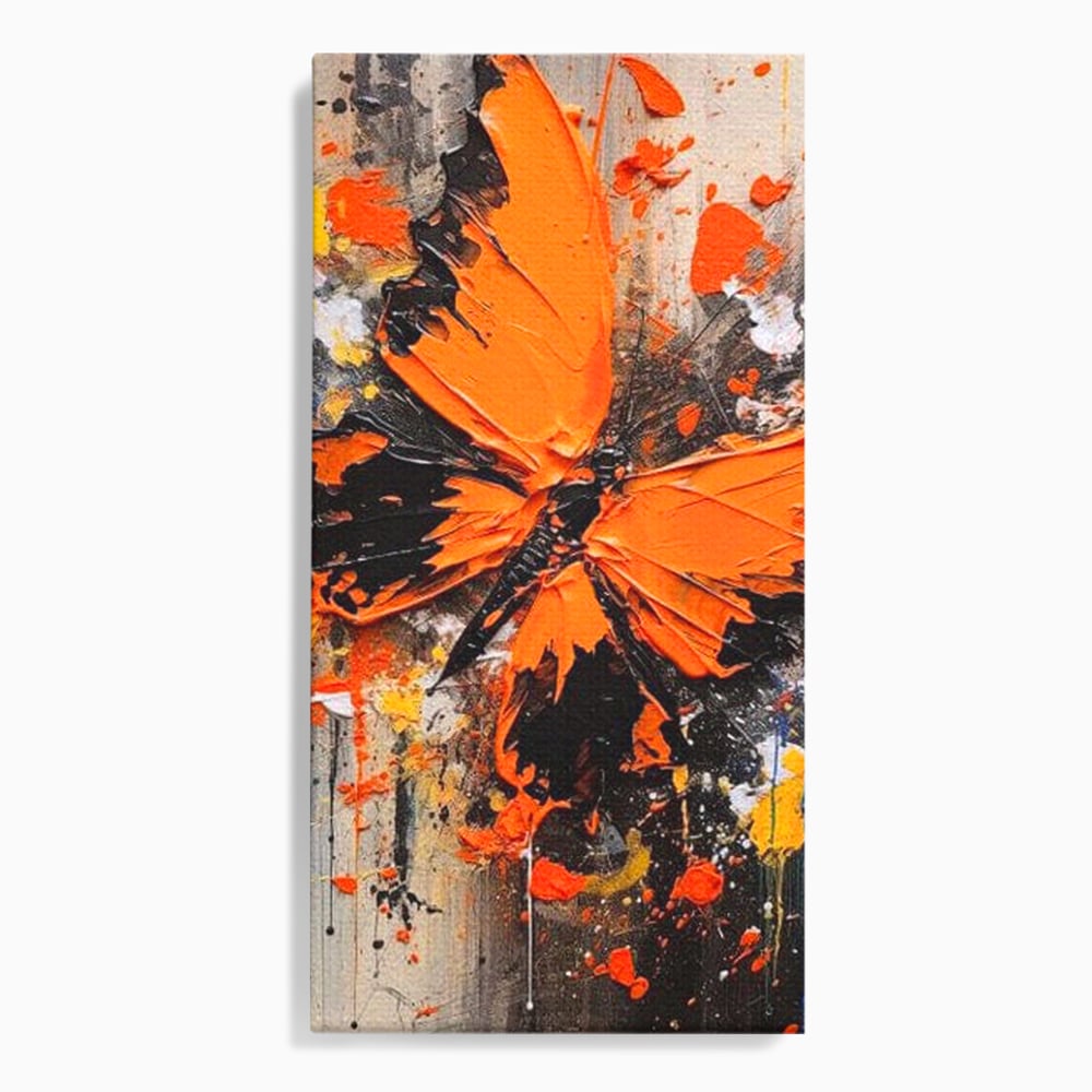 Tablou canvas cu tablou canvas cu fluture portocaliu pe fundal antracit, fara rama, pe sasiu de lemn