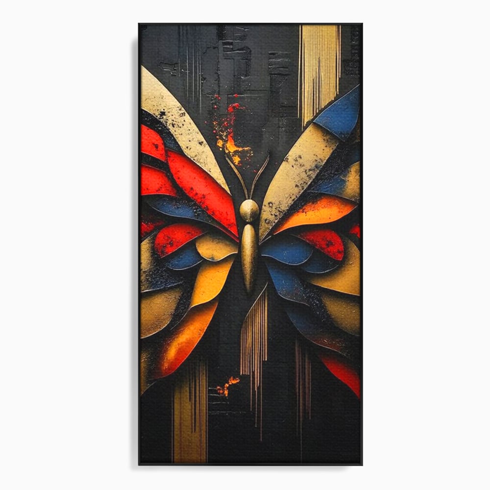 Tablou canvas cu tablou canvas cu fluture abstract, in rama de aluminiu negru