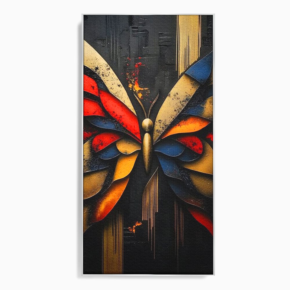Tablou canvas cu tablou canvas cu fluture abstract, in rama de aluminiu argintiu