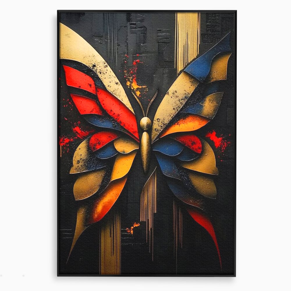 Tablou canvas cu tablou canvas cu fluture abstract, in rama de aluminiu negru