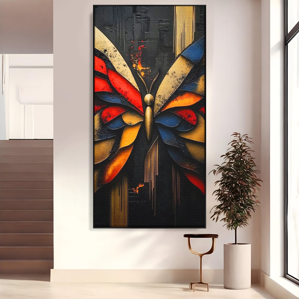 Tablou canvas cu tablou canvas cu fluture abstract, in rama de aluminiu negru