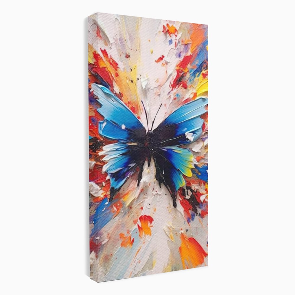 Tablou canvas cu tablou canvas cu fluture albastru, fara rama, pe sasiu de lemn