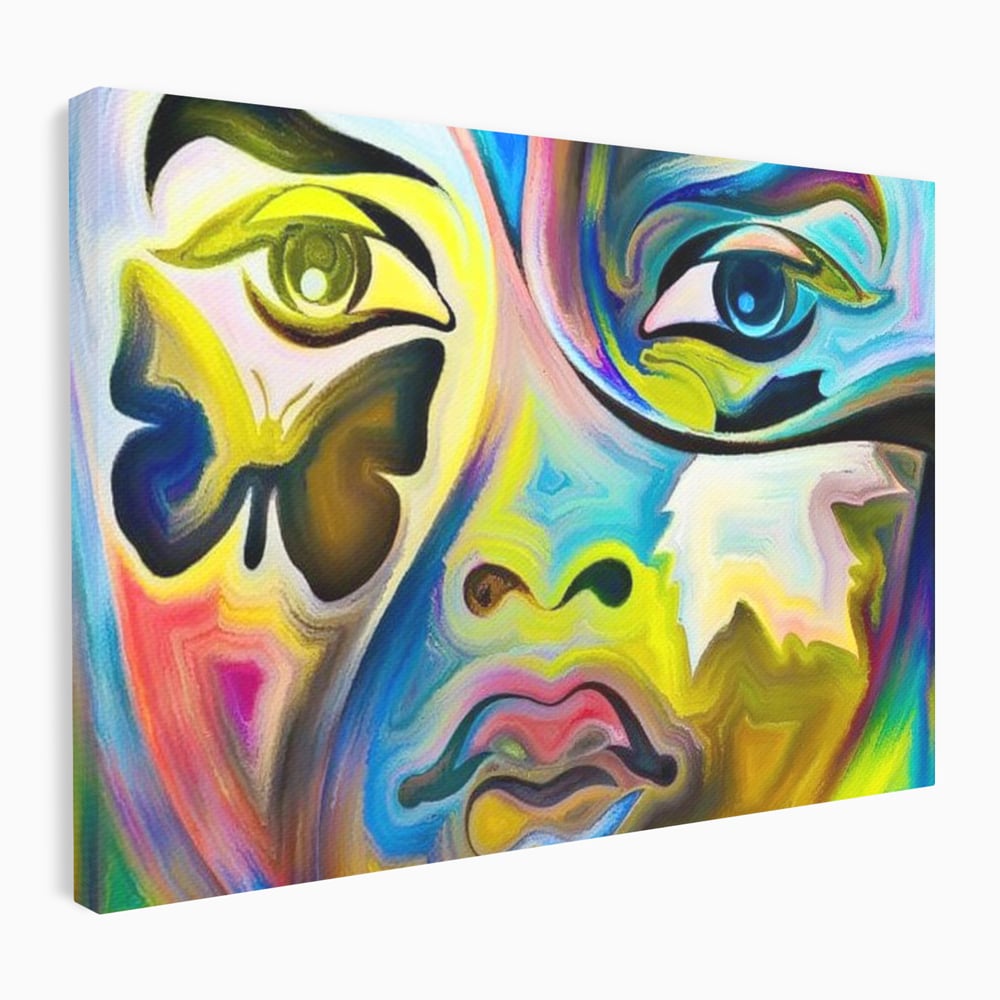 Tablou canvas cu tablou canvas cu chip abstract si fluture, fara rama, pe sasiu de lemn