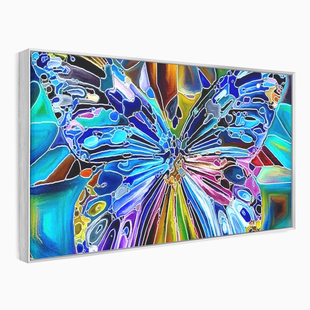 Tablou canvas cu tablou canvas cu fluture mozaic multicolor, in rama de aluminiu argintiu