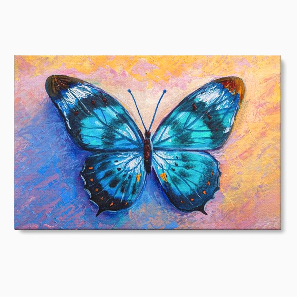 Tablou canvas cu tablou canvas cu fluture albastru, fara rama, pe sasiu de lemn