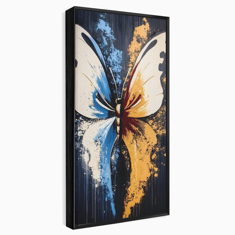 Tablou canvas cu tablou canvas cu fluture simetric, in rama de aluminiu negru