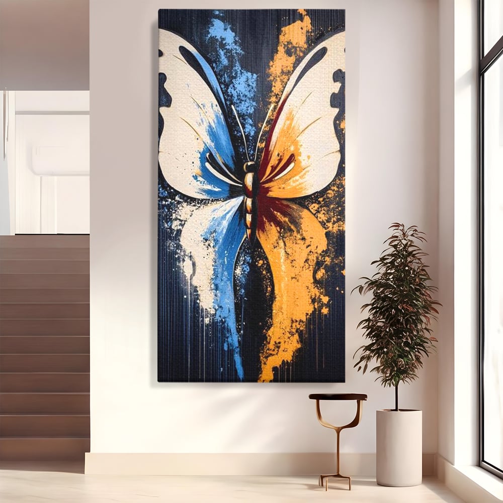 Tablou canvas cu tablou canvas cu fluture simetric, fara rama, pe sasiu de lemn