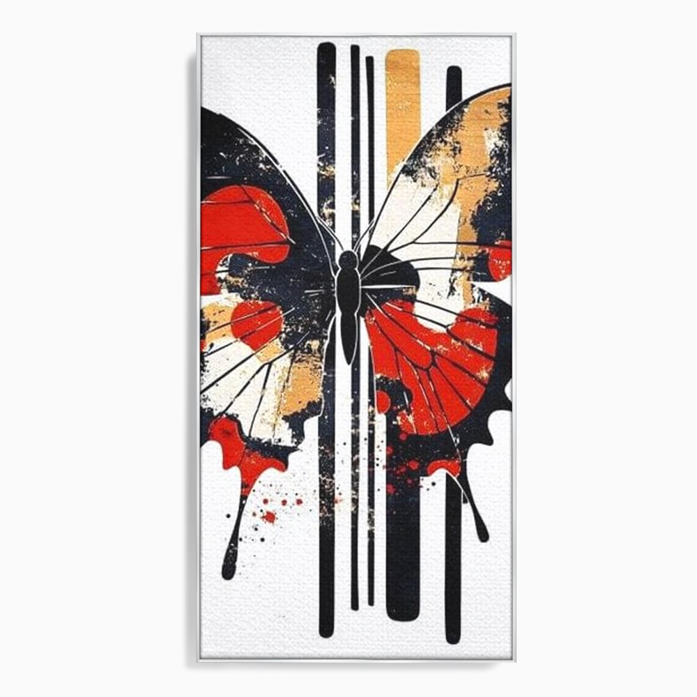Tablou canvas cu tablou canvas cu fluture grafic, in rama de aluminiu argintiu