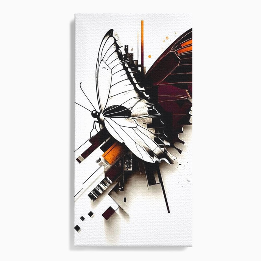 Tablou canvas cu ilustratie digitala cu fluture si linii geometrice, fara rama, pe sasiu de lemn