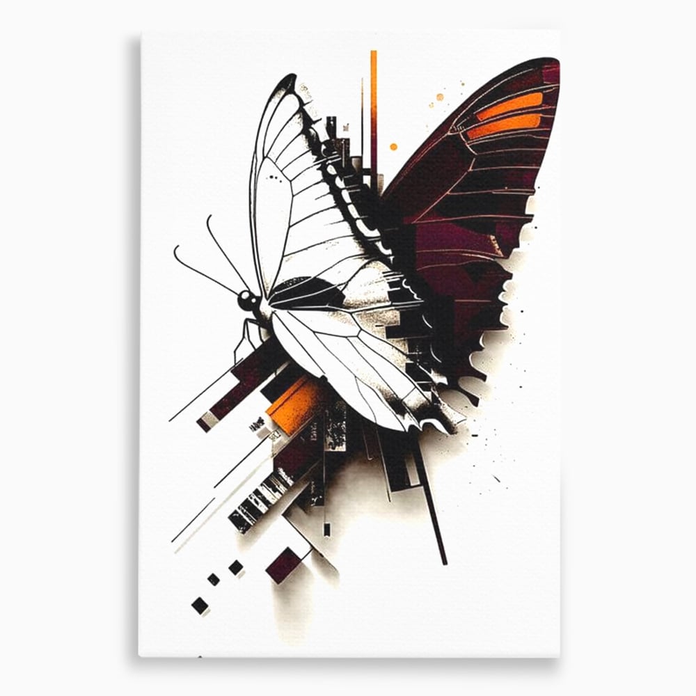 Tablou canvas cu ilustratie digitala cu fluture si linii geometrice, fara rama, pe sasiu de lemn