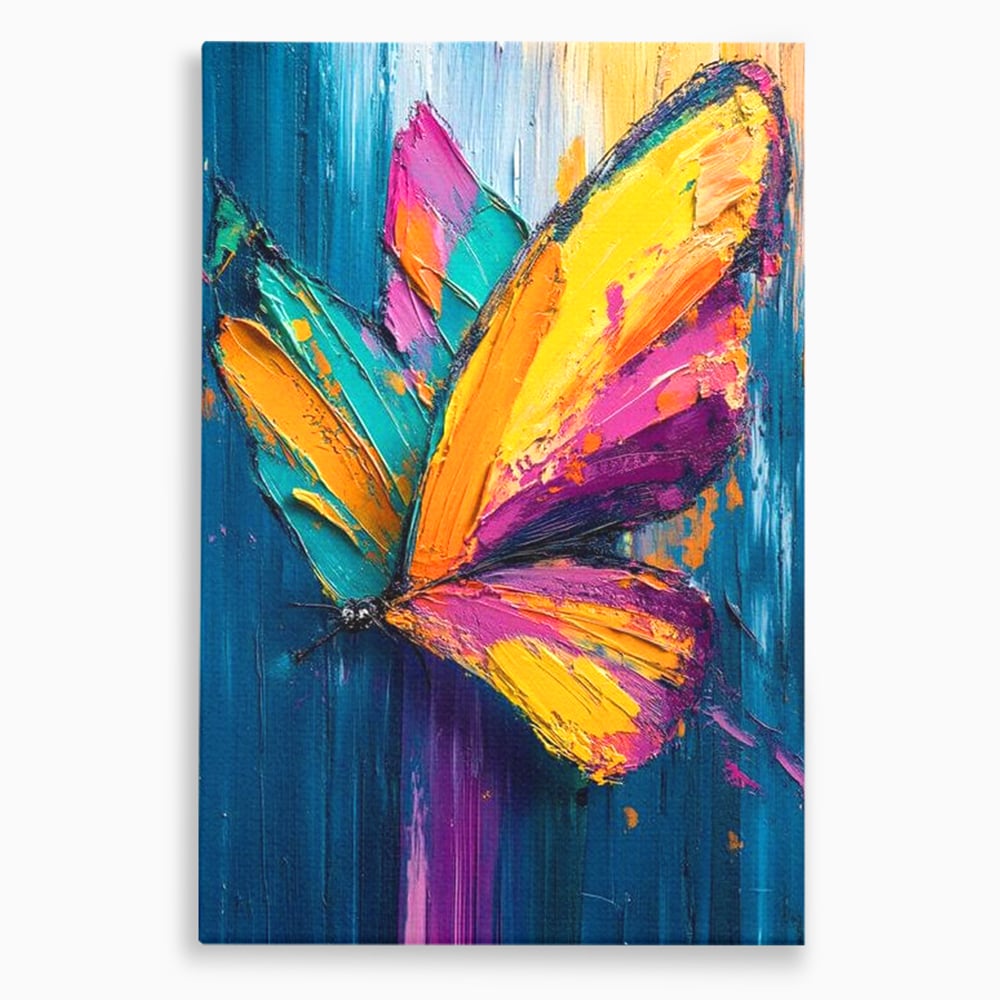 Tablou canvas cu pictura canvas cu fluture colorat, fara rama, pe sasiu de lemn