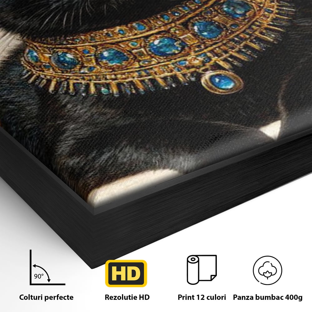 Detaliu al suprafetei: tablou canvas cu pisica neagra egipteana, in rama de aluminiu negru