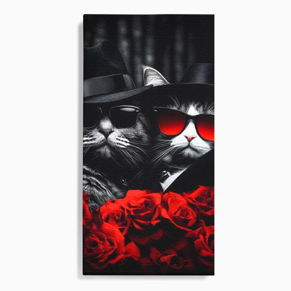 Tablou canvas cu tablou canvas cu pisici gangster, fara rama, pe sasiu de lemn