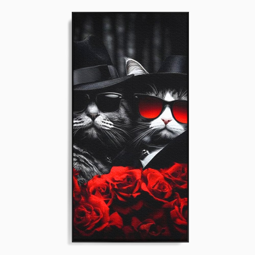 Tablou canvas cu tablou canvas cu pisici gangster, in rama de aluminiu negru