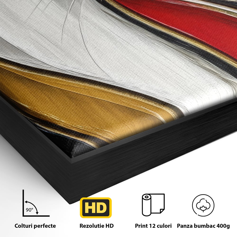 Detaliu al suprafetei: tablou canvas cu silueta de pisica in profil, in rama de aluminiu negru