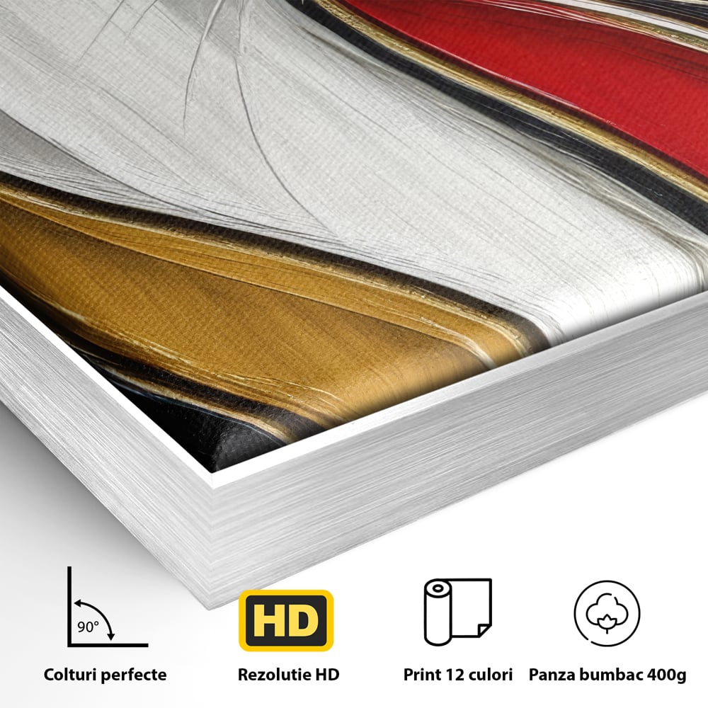 Detaliu al suprafetei: tablou canvas cu silueta de pisica in profil, in rama de aluminiu argintiu