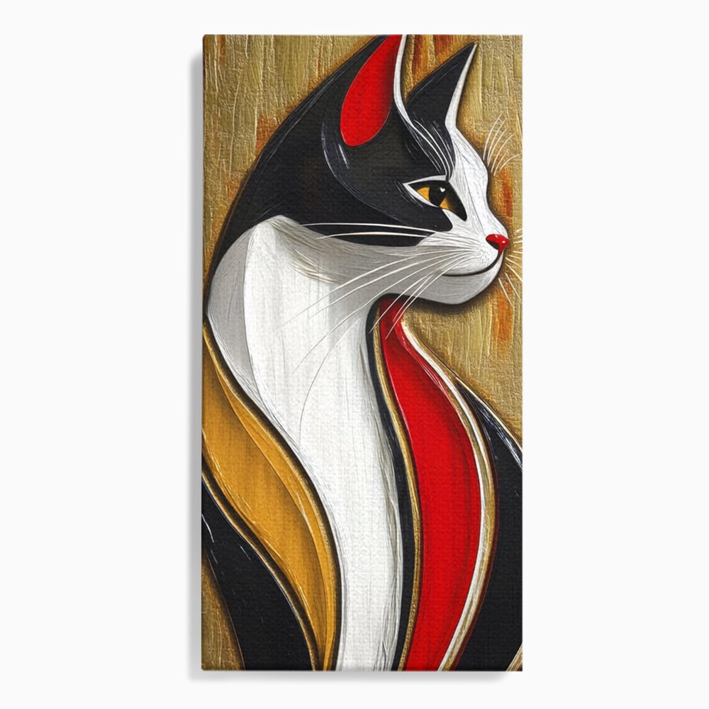 Tablou canvas cu tablou canvas cu silueta de pisica in profil, fara rama, pe sasiu de lemn