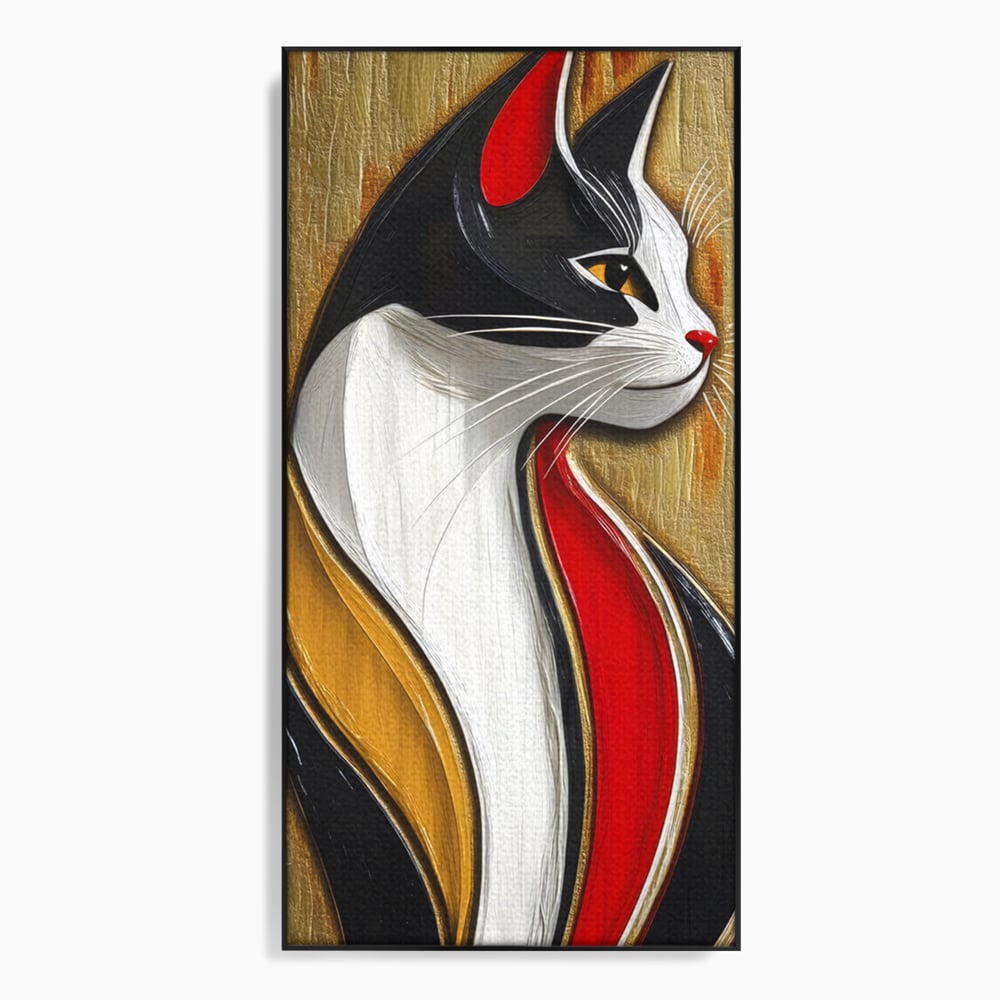 Tablou canvas cu tablou canvas cu silueta de pisica in profil, in rama de aluminiu negru