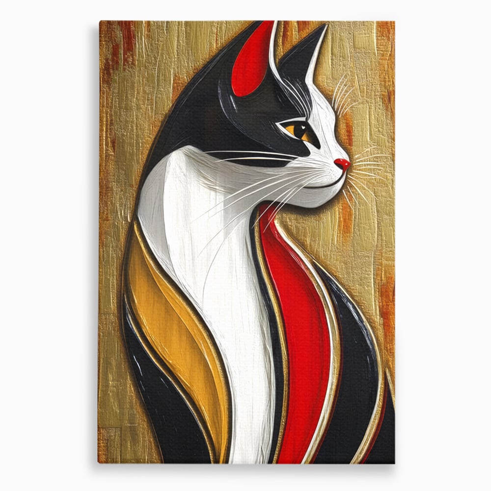 Tablou canvas cu tablou canvas cu silueta de pisica in profil, fara rama, pe sasiu de lemn