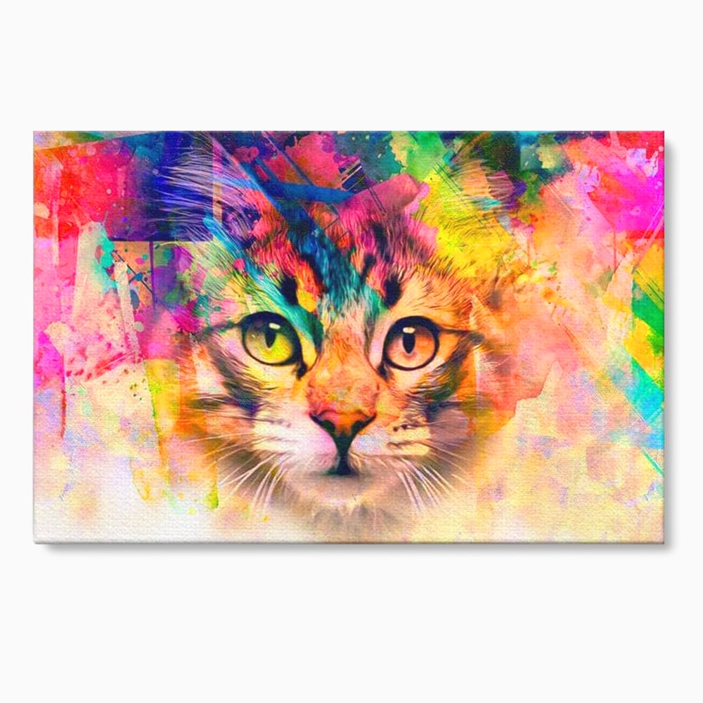 Tablou canvas cu tablou canvas cu pisica in stil graffiti, fara rama, pe sasiu de lemn