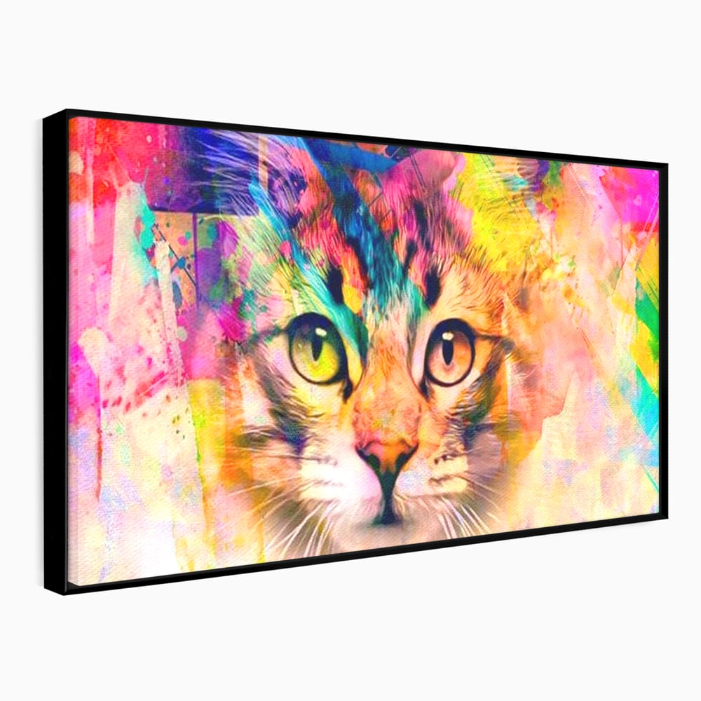 Tablou canvas cu tablou canvas cu pisica in stil graffiti, in rama de aluminiu negru