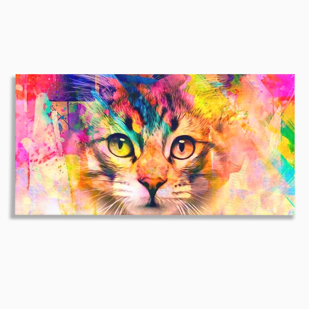 Tablou canvas cu tablou canvas cu pisica in stil graffiti, fara rama, pe sasiu de lemn