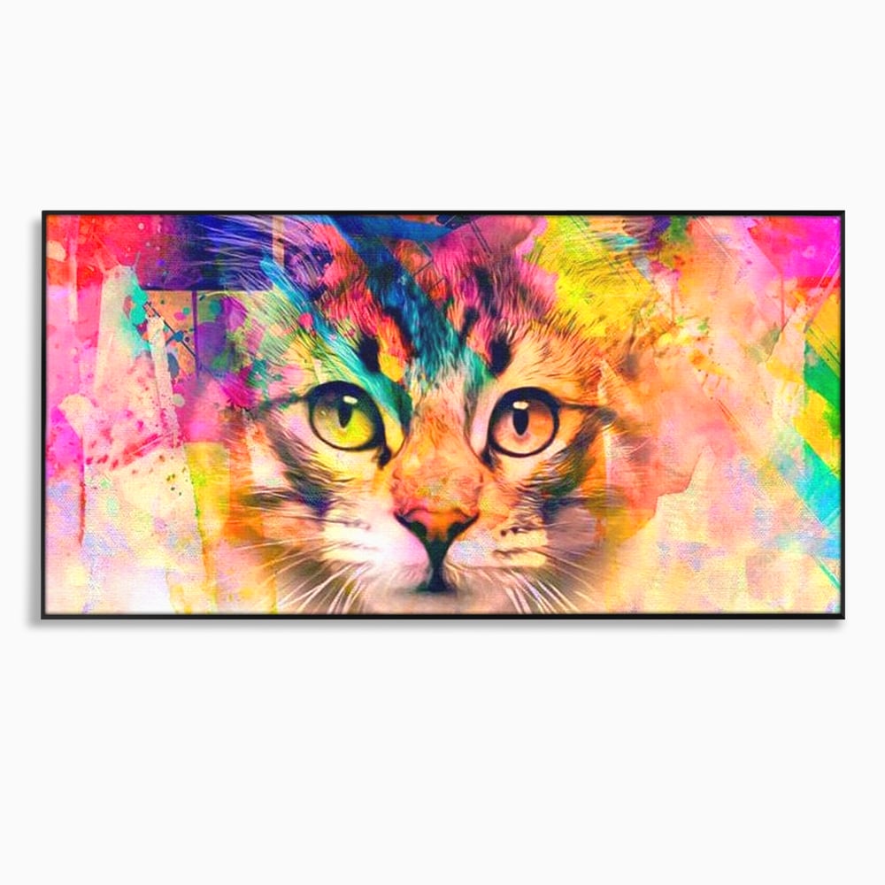 Tablou canvas cu tablou canvas cu pisica in stil graffiti, in rama de aluminiu negru