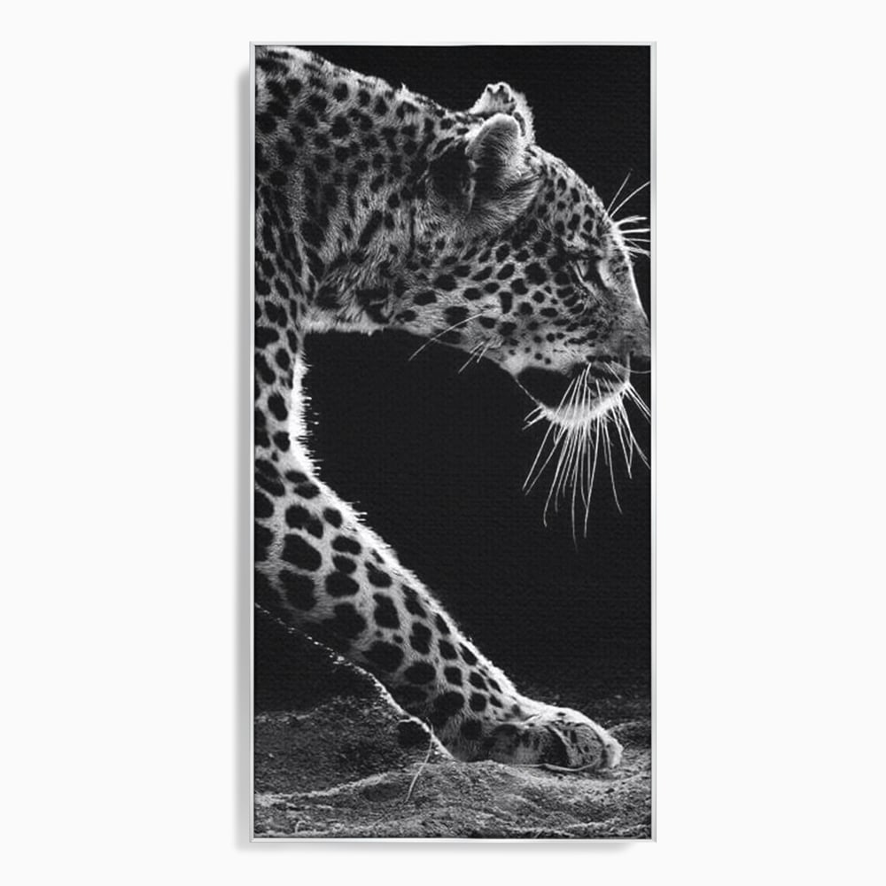 Tablou canvas cu tablou canvas cu leopard in profil, in rama de aluminiu argintiu