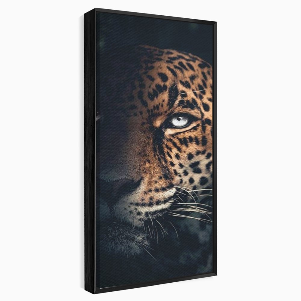Tablou canvas cu tablou canvas cu ochiul de jaguar, in rama de aluminiu negru