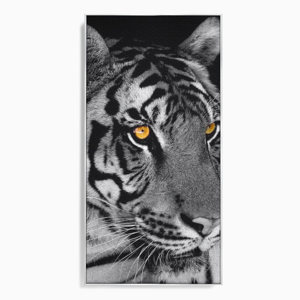 Tablou canvas cu tablou canvas cu tigru alb-negru, in rama de aluminiu argintiu