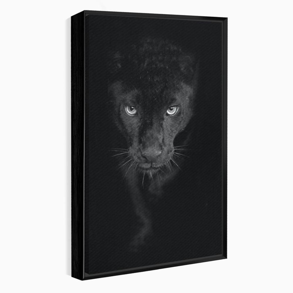 Tablou canvas cu tablou canvas cu pantera neagra, in rama de aluminiu negru