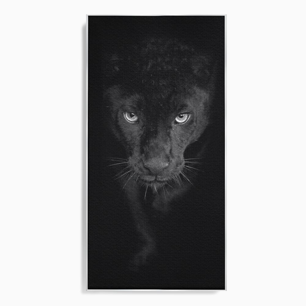 Tablou canvas cu tablou canvas cu pantera neagra, in rama de aluminiu argintiu