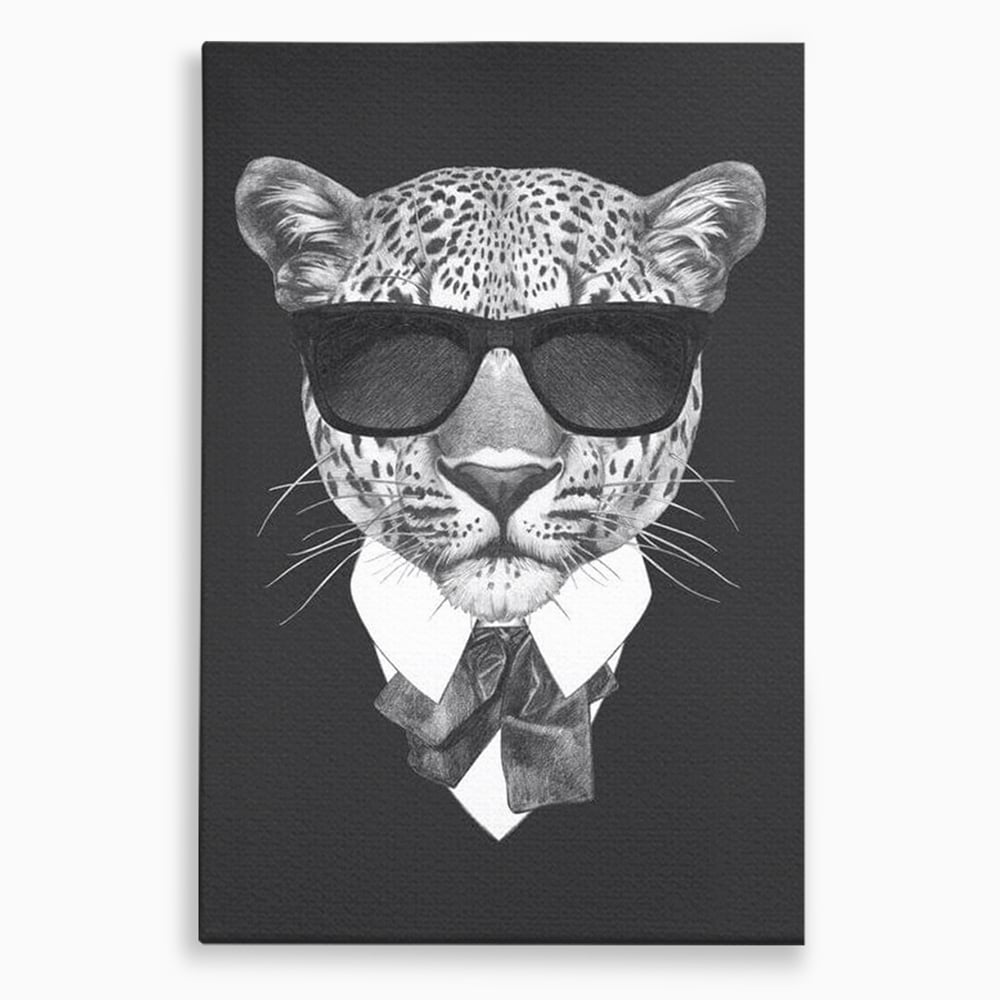 Tablou canvas cu ilustratie portret leopard gentleman, fara rama, pe sasiu de lemn