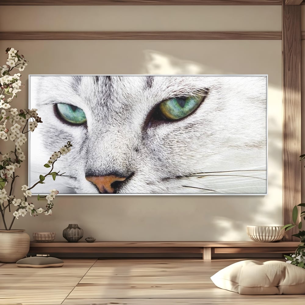 Tablou canvas cu tablou canvas cu ochi de pisica, in rama de aluminiu argintiu