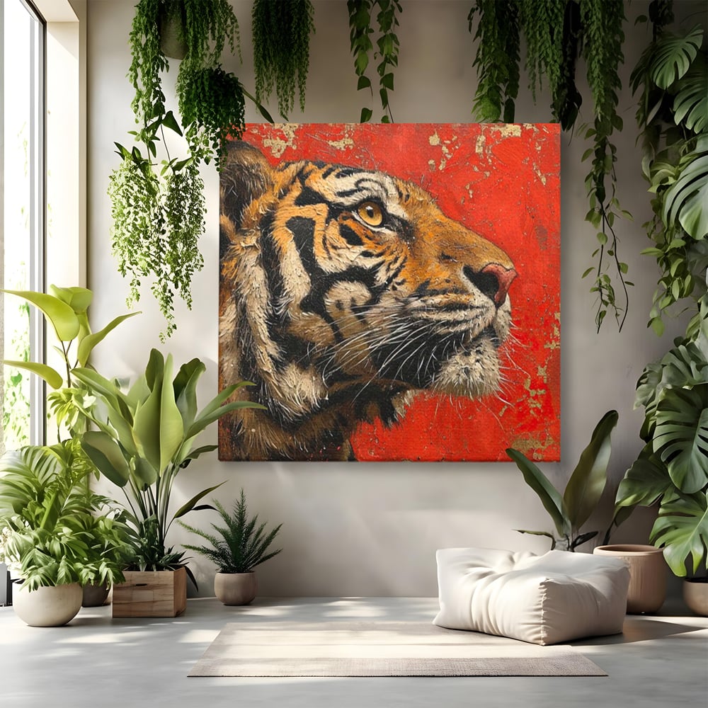 Tablou canvas cu tablou canvas cu pictura de tigru, fara rama, pe sasiu de lemn