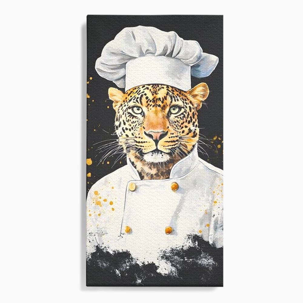 Tablou canvas cu tablou canvas cu leopard bucatar, fara rama, pe sasiu de lemn