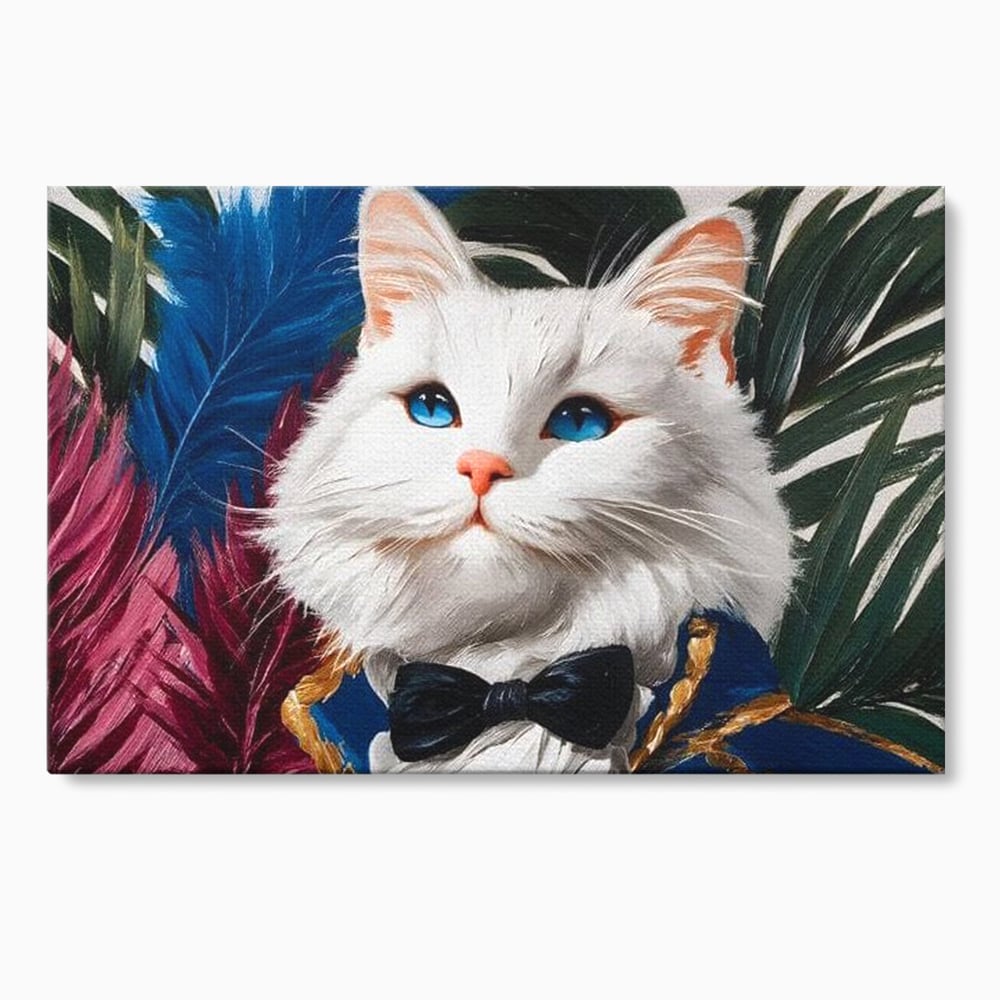 Tablou canvas cu tablou canvas cu pisica in costum, fara rama, pe sasiu de lemn