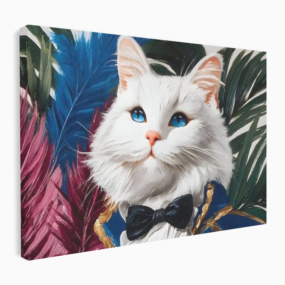 Tablou canvas cu tablou canvas cu pisica in costum, fara rama, pe sasiu de lemn