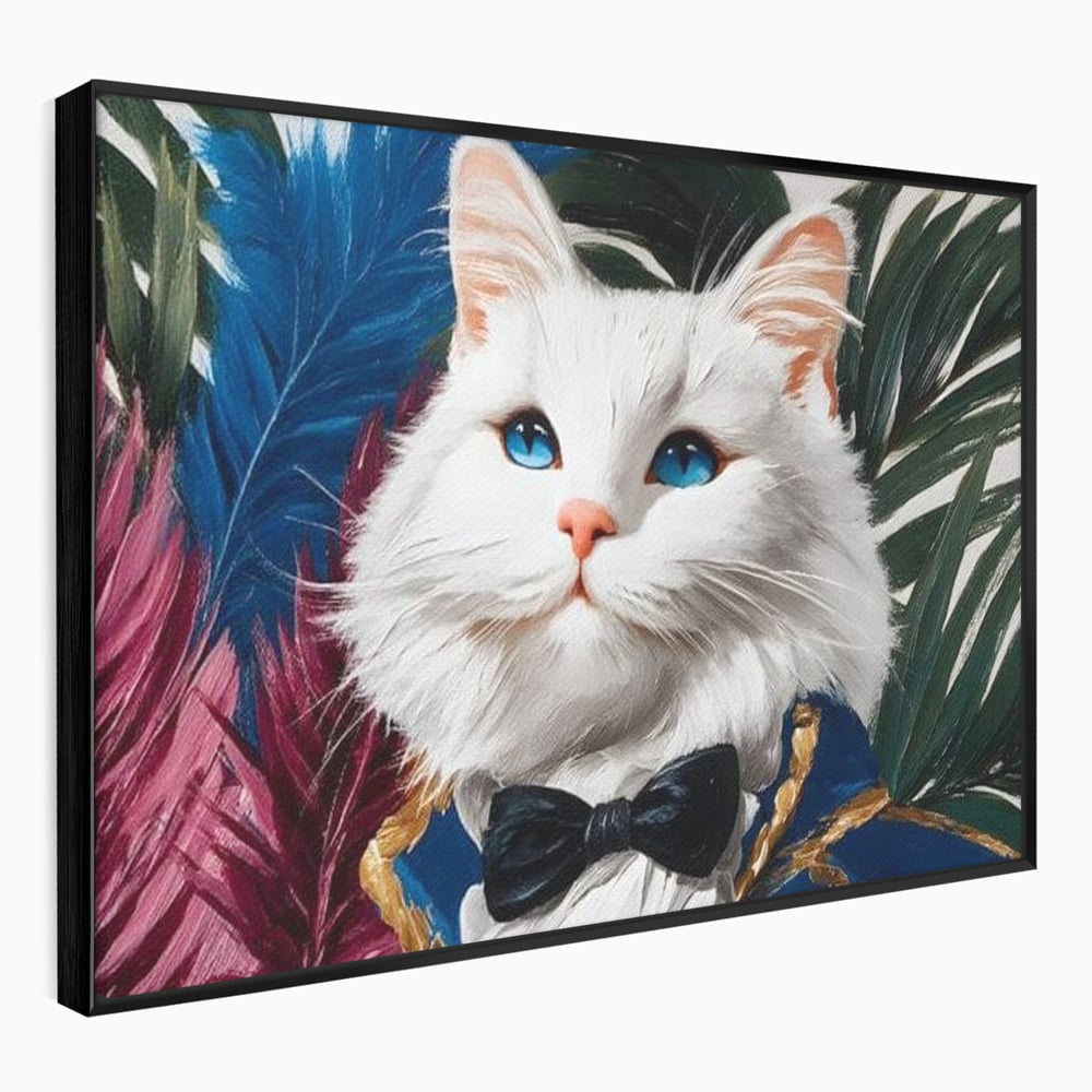 Tablou canvas cu tablou canvas cu pisica in costum, in rama de aluminiu negru