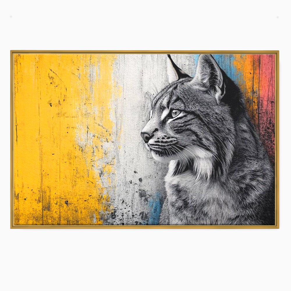 Tablou canvas cu tablou canvas cu ras salbatic in stil graffiti, in rama de aluminiu auriu