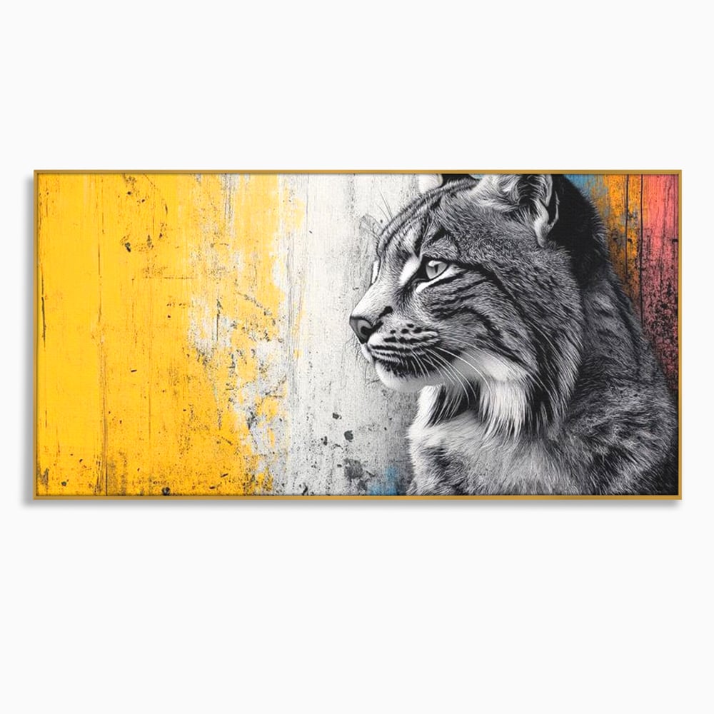 Tablou canvas cu tablou canvas cu ras salbatic in stil graffiti, in rama de aluminiu auriu