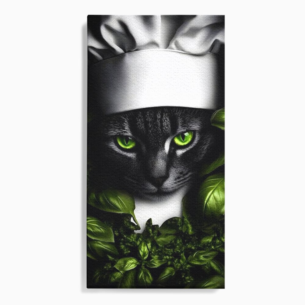 Tablou canvas cu tablou canvas cu pisica bucatar si frunze, fara rama, pe sasiu de lemn