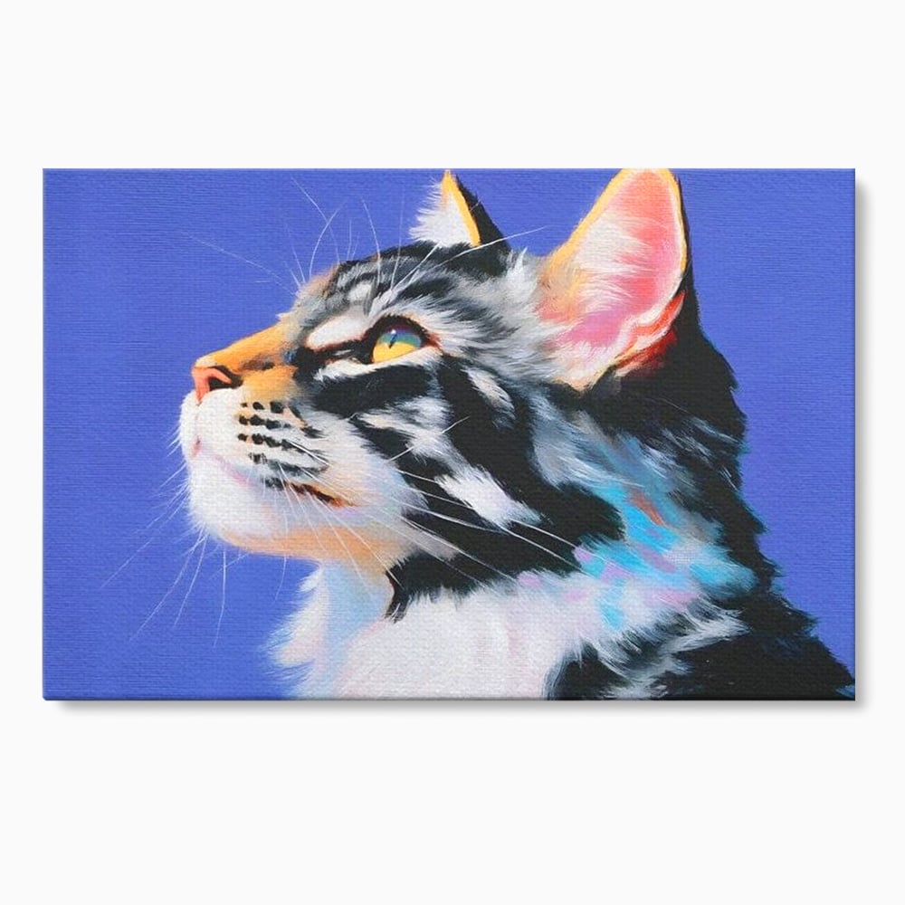Tablou canvas cu pictura cu profil de pisica, fara rama, pe sasiu de lemn