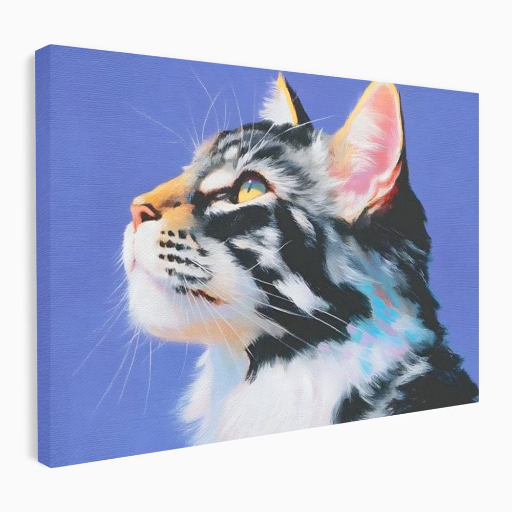 Tablou canvas cu pictura cu profil de pisica, fara rama, pe sasiu de lemn