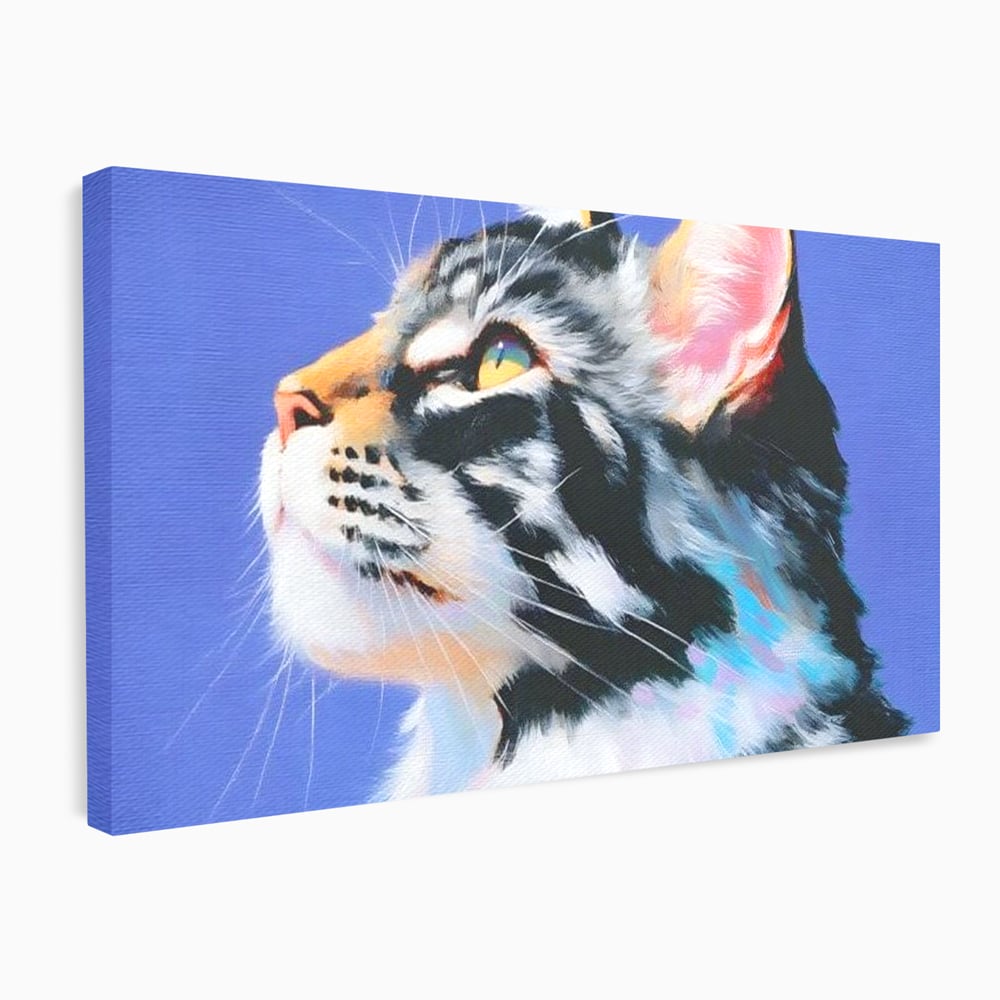 Tablou canvas cu pictura cu profil de pisica, fara rama, pe sasiu de lemn