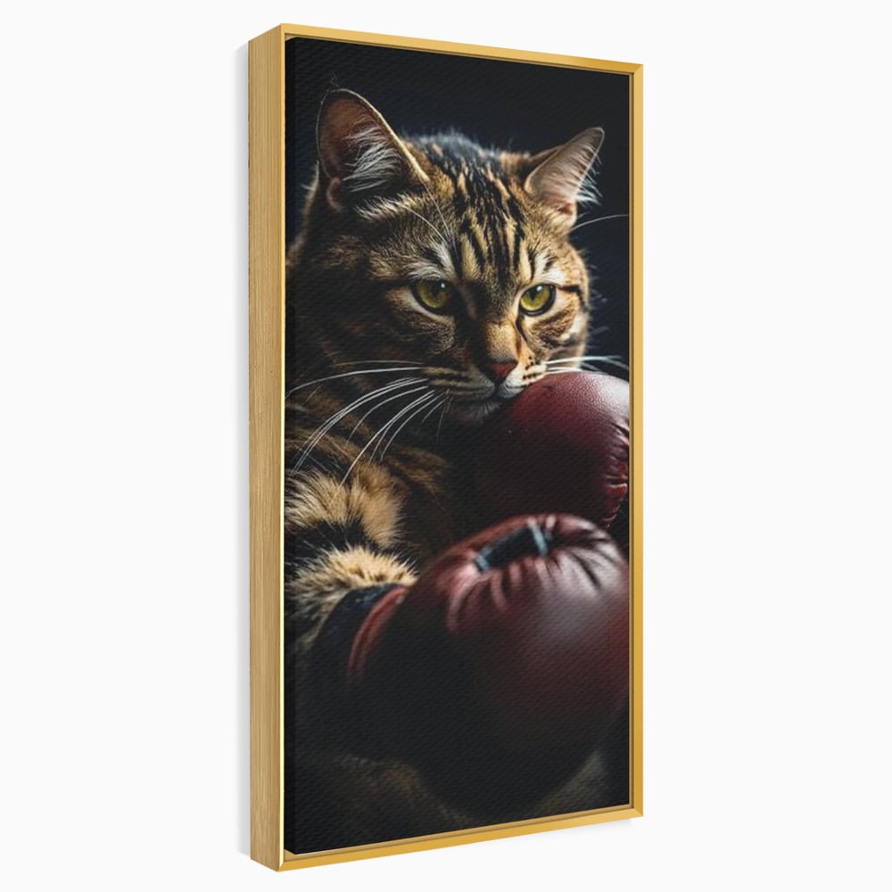 Tablou canvas cu tablou canvas cu motan boxer, in rama de aluminiu auriu
