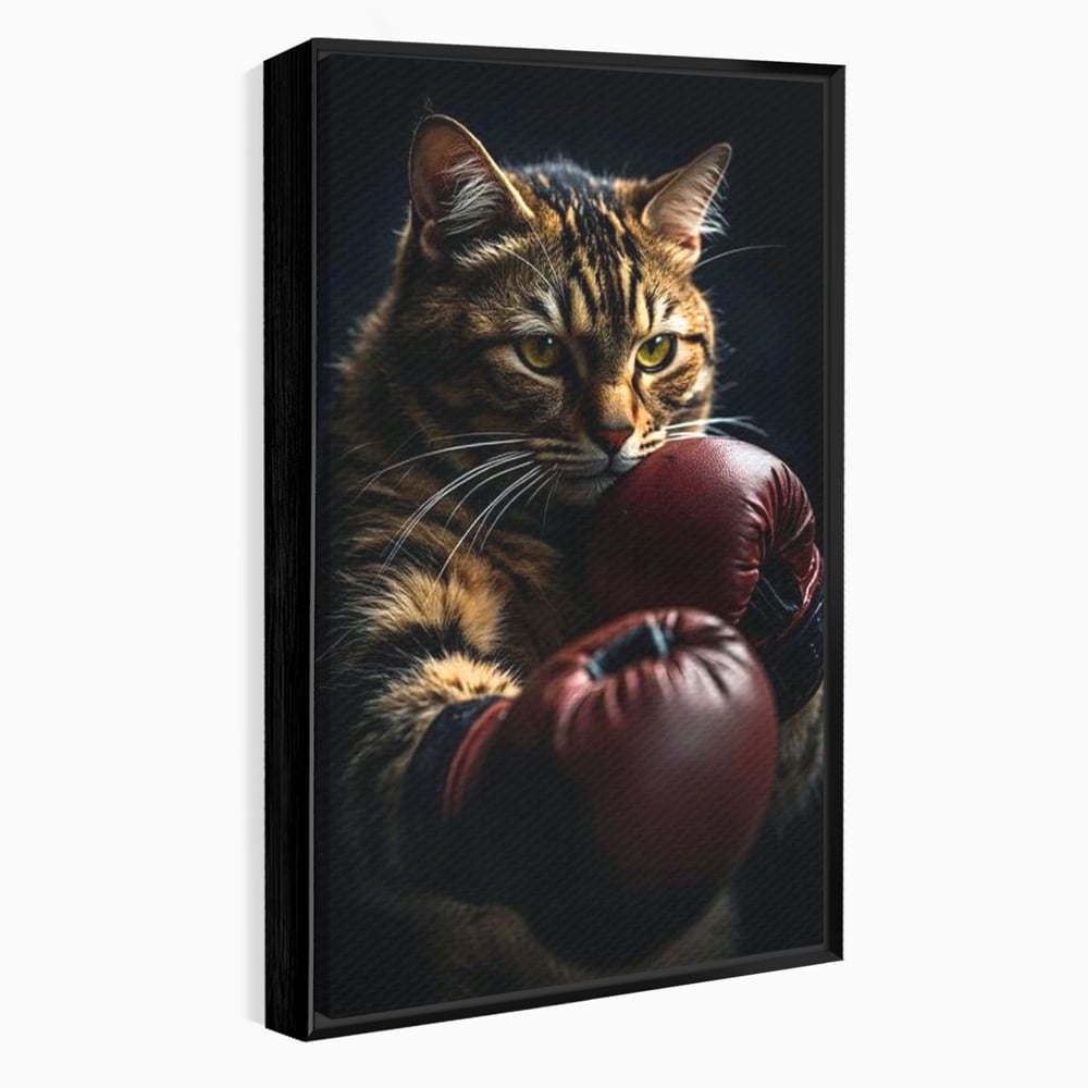 Tablou canvas cu tablou canvas cu motan boxer, in rama de aluminiu negru