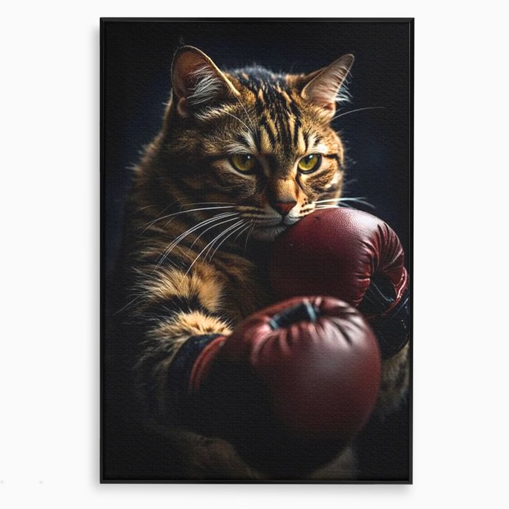 Tablou canvas cu tablou canvas cu motan boxer, in rama de aluminiu negru